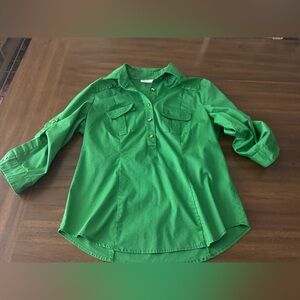 New York & Company Stretch Green Button-Up Shirt Medium